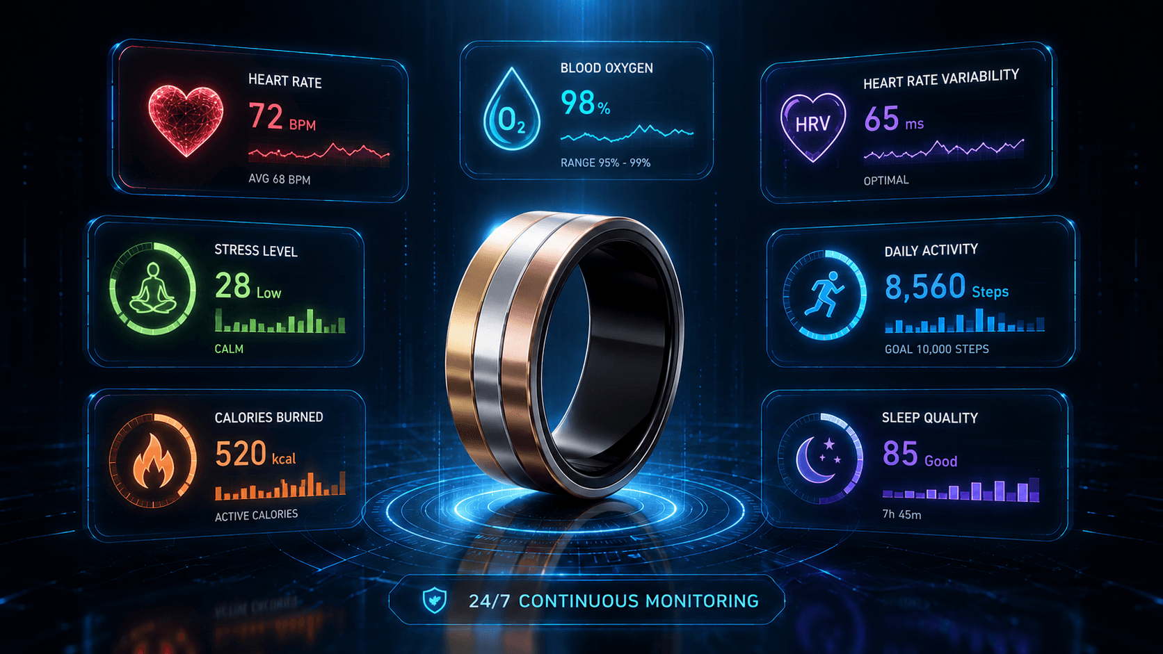 iHALO ring with six wellness metrics